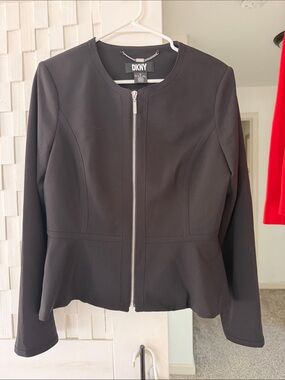 DKNY Black Zip-Front Peplum Blazer